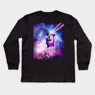 Laser Eyes Outer Space Cat Riding On Llama Unicorn Kids Long Sleeve T-Shirt
